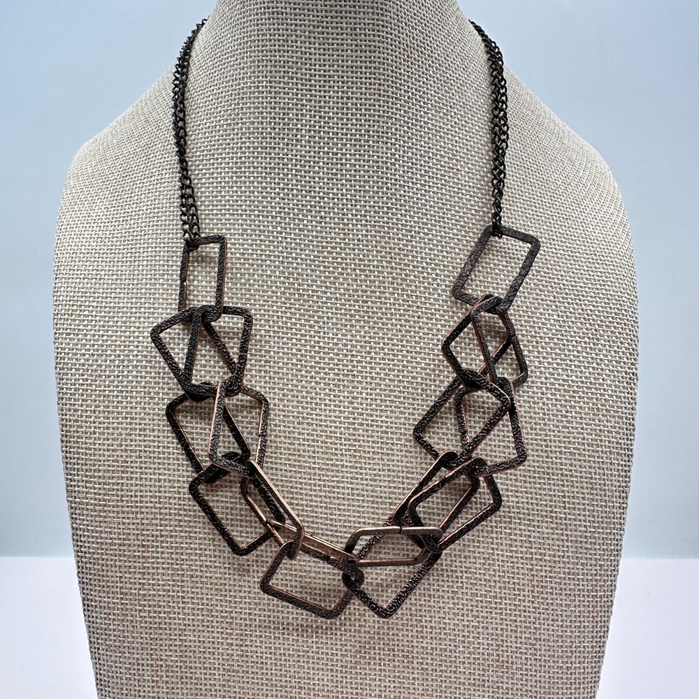 Vintage Y2K Copper Tone Geometric Textured Link Necklace Women's Classic Jewelry